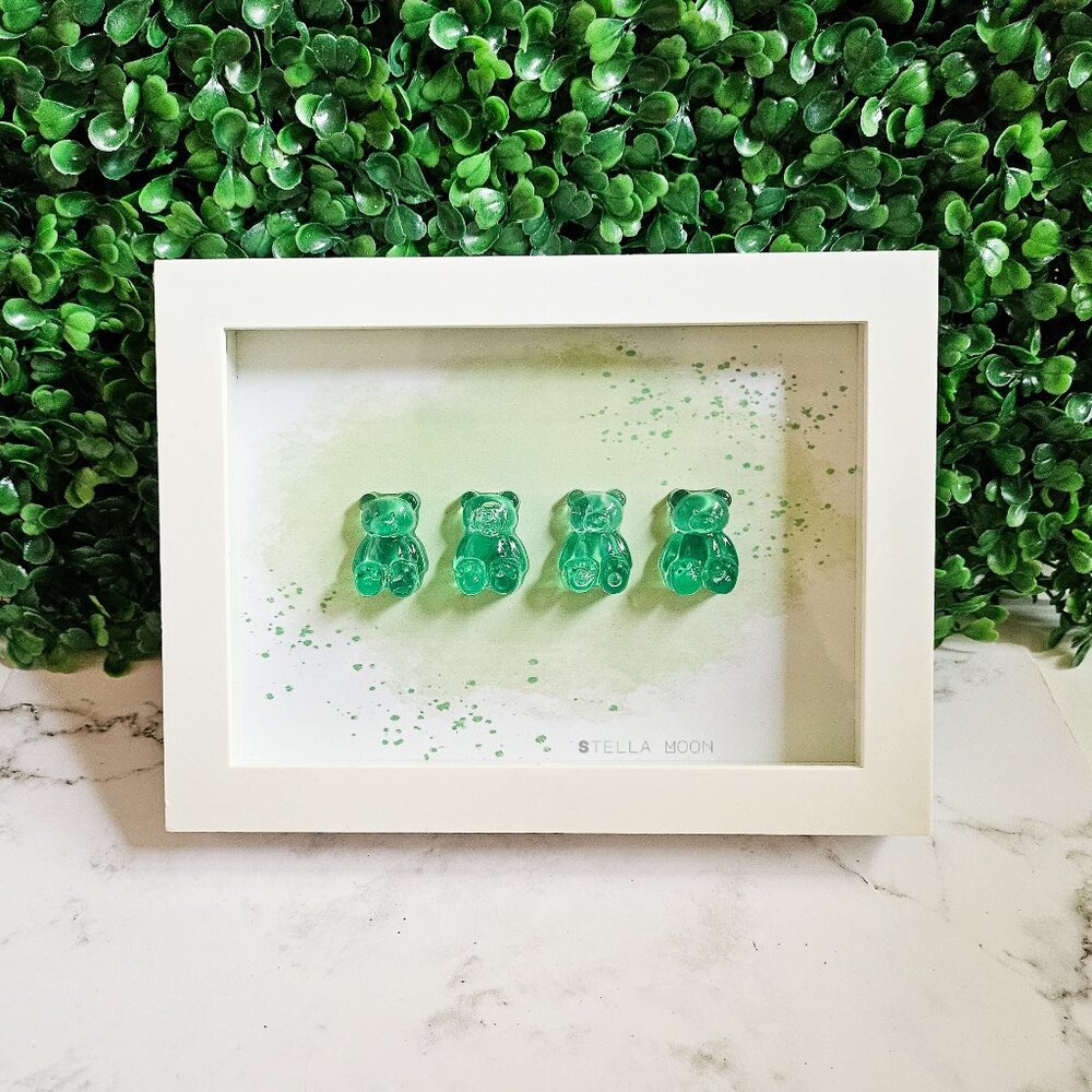 Gummy Bear Wall Art, 3D Candy Pop Art Shadowbox, White Frame 5x7, Resin Artwork